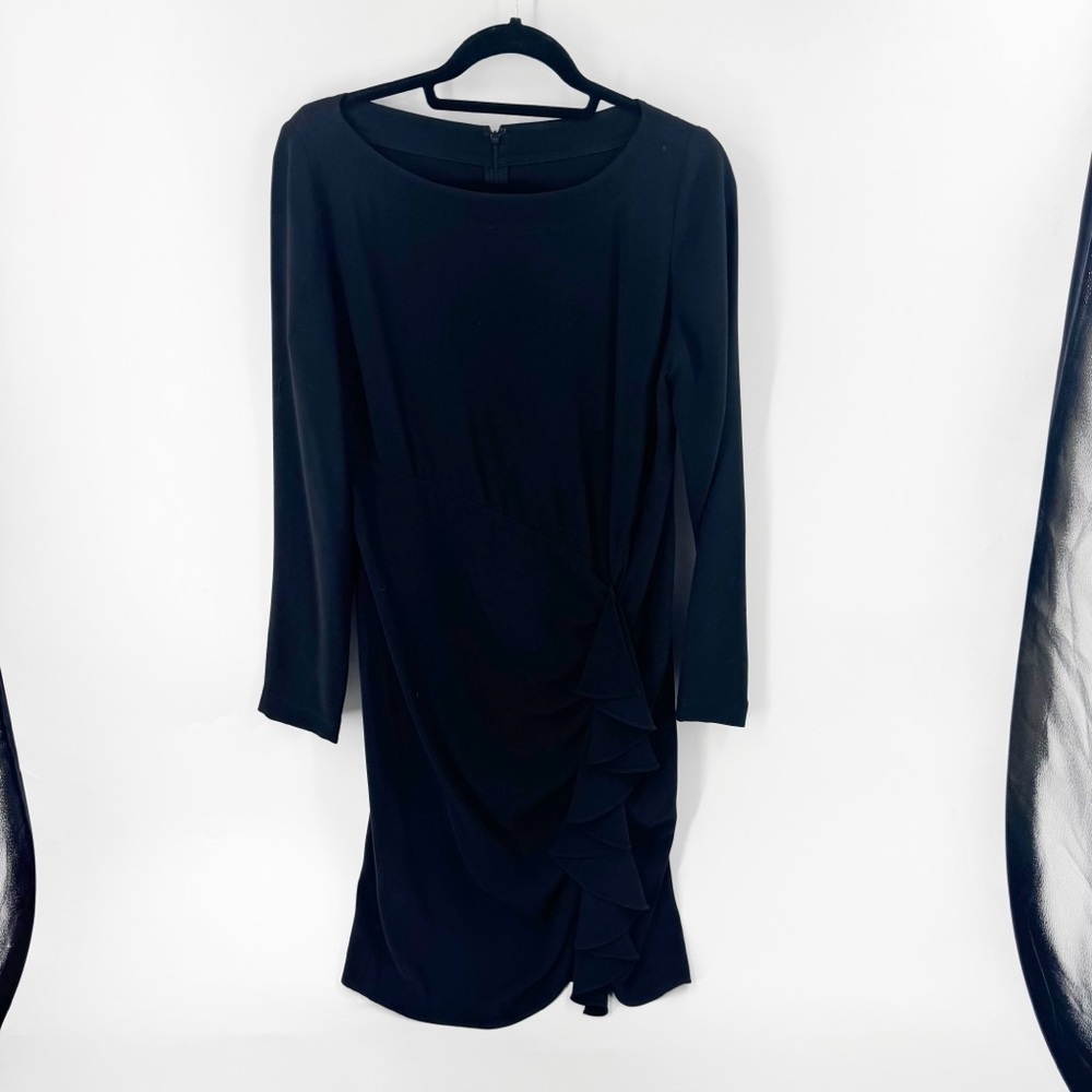 ✅ St John Couture Black Long Sleeve Dress Size 8 Black Dress RUCHED‎ SIDE